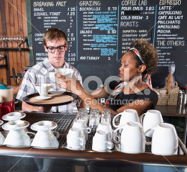 Workers in a coffee shop